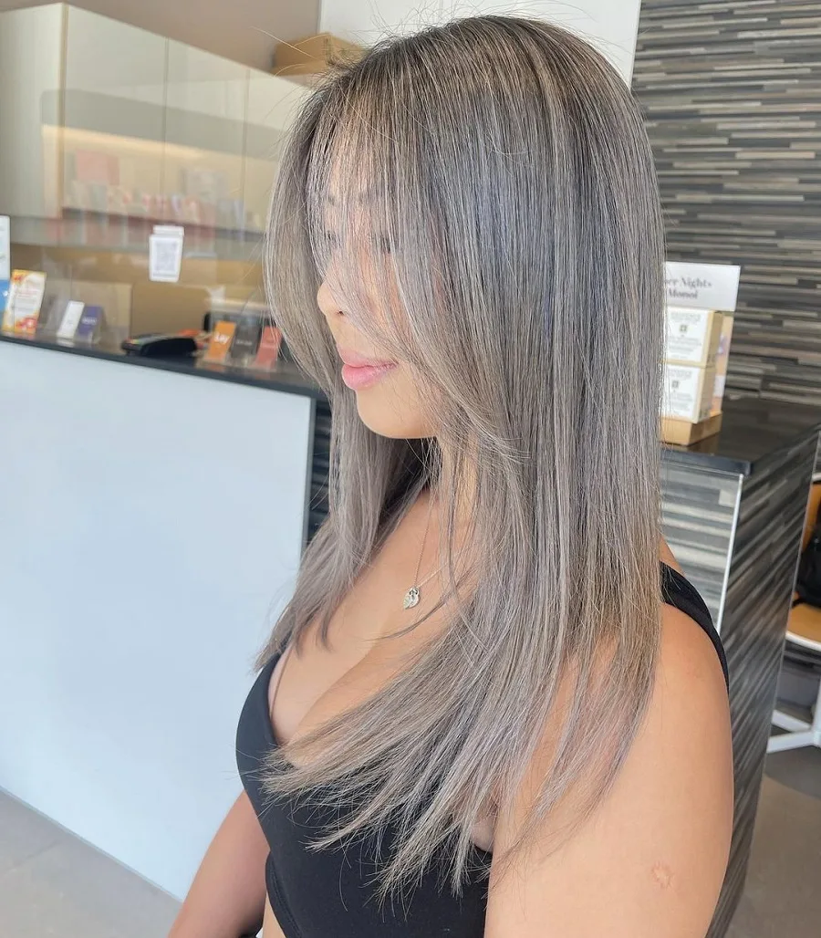 long grey hair with babylights