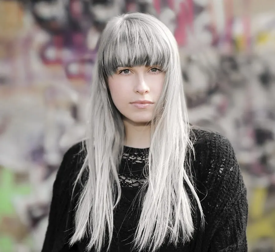 long grey hair with bangs