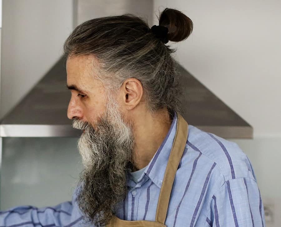 long hair bun for older men