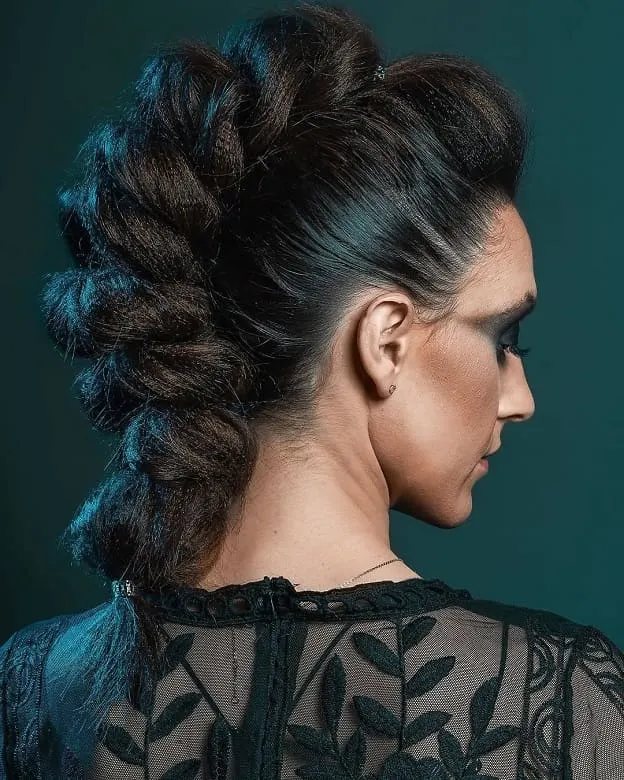 Long Mohawk Hairstyle with Fishtail Braid