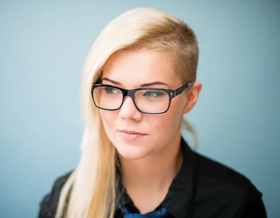 long hair undercut for women with glasses