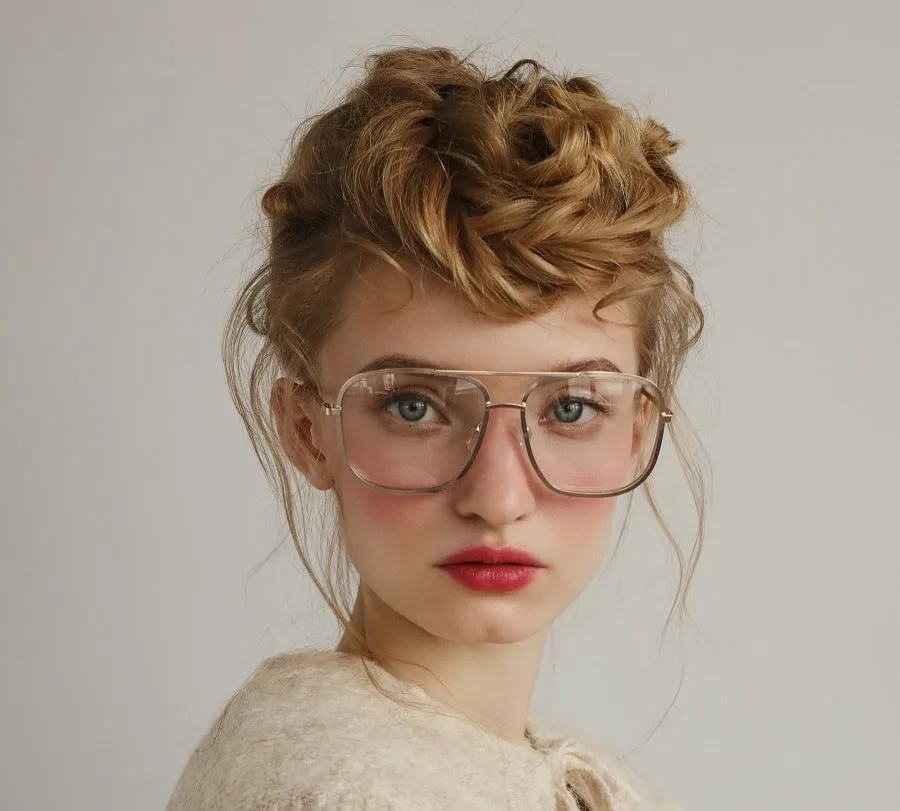 long hair updo with glasses