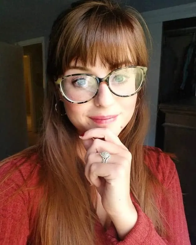 long hair with bangs and glasses