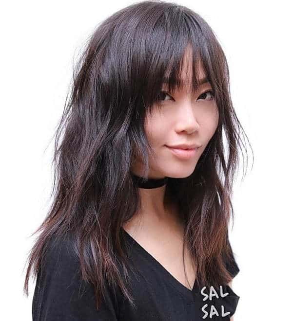 Long Shaggy Layers with Bangs