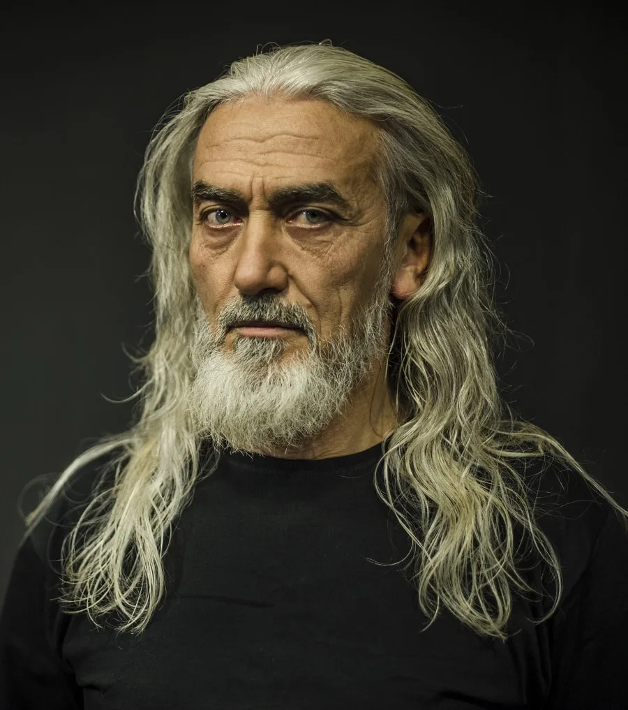 long hair with beard for men over 50