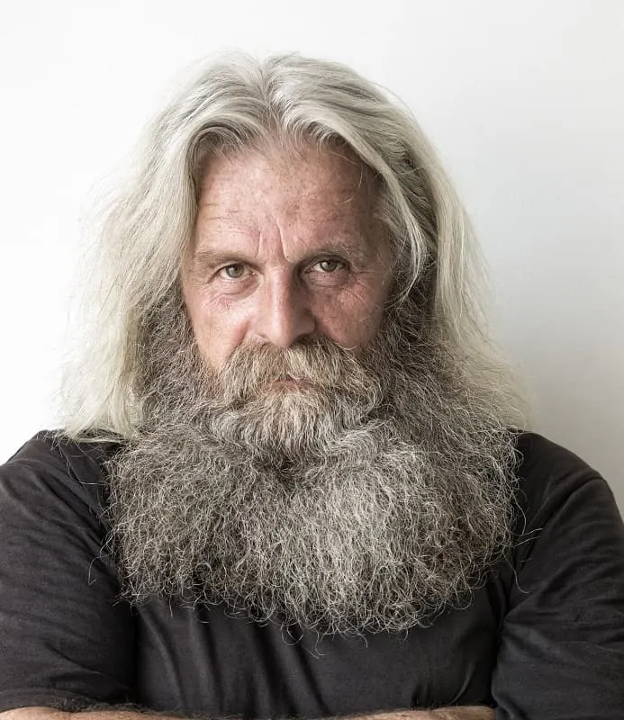 long hair with grey beard