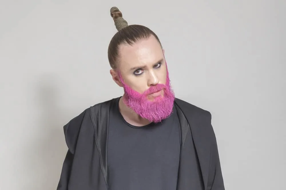 long hair with pink beard
