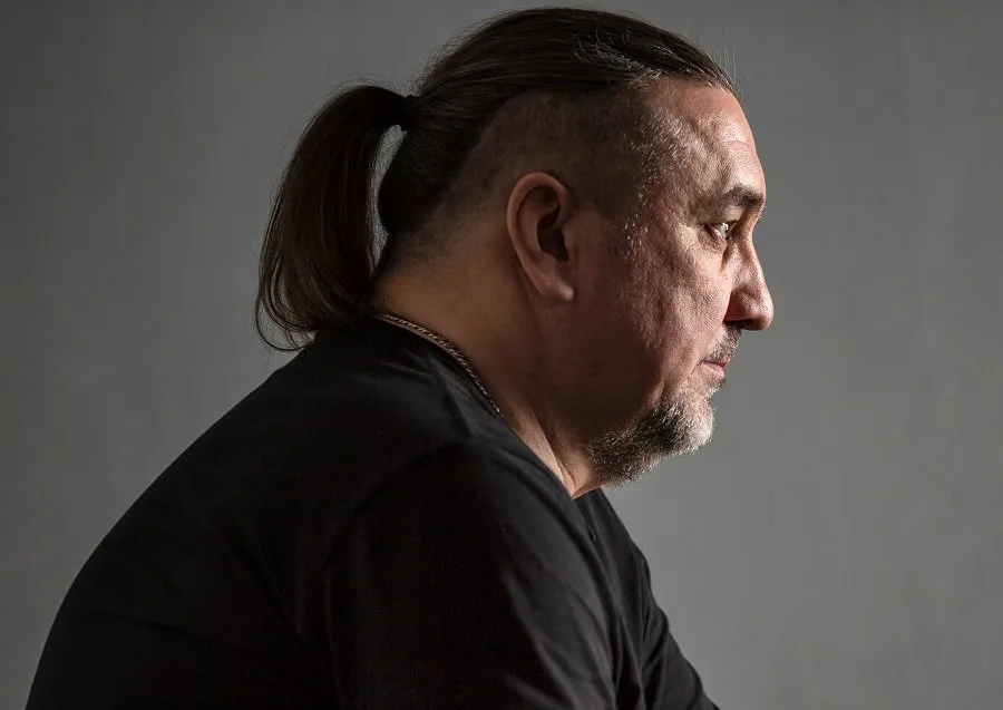 long hair with shaved sides for older men