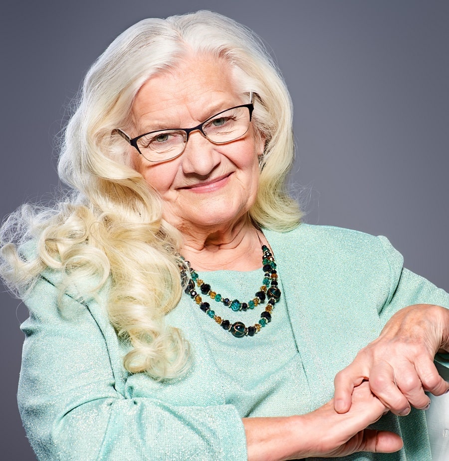 long hairstyle for 80 year old woman with glasses