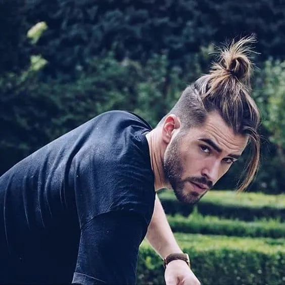 topknot undercut with short beard