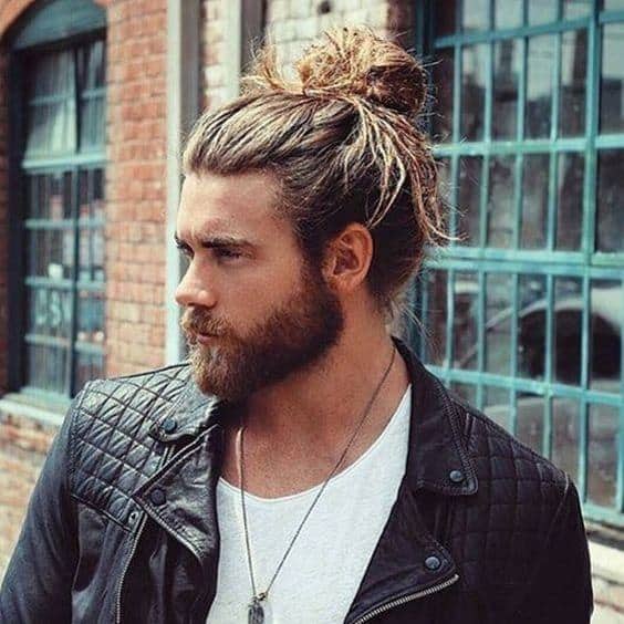 man bun with thick long hair