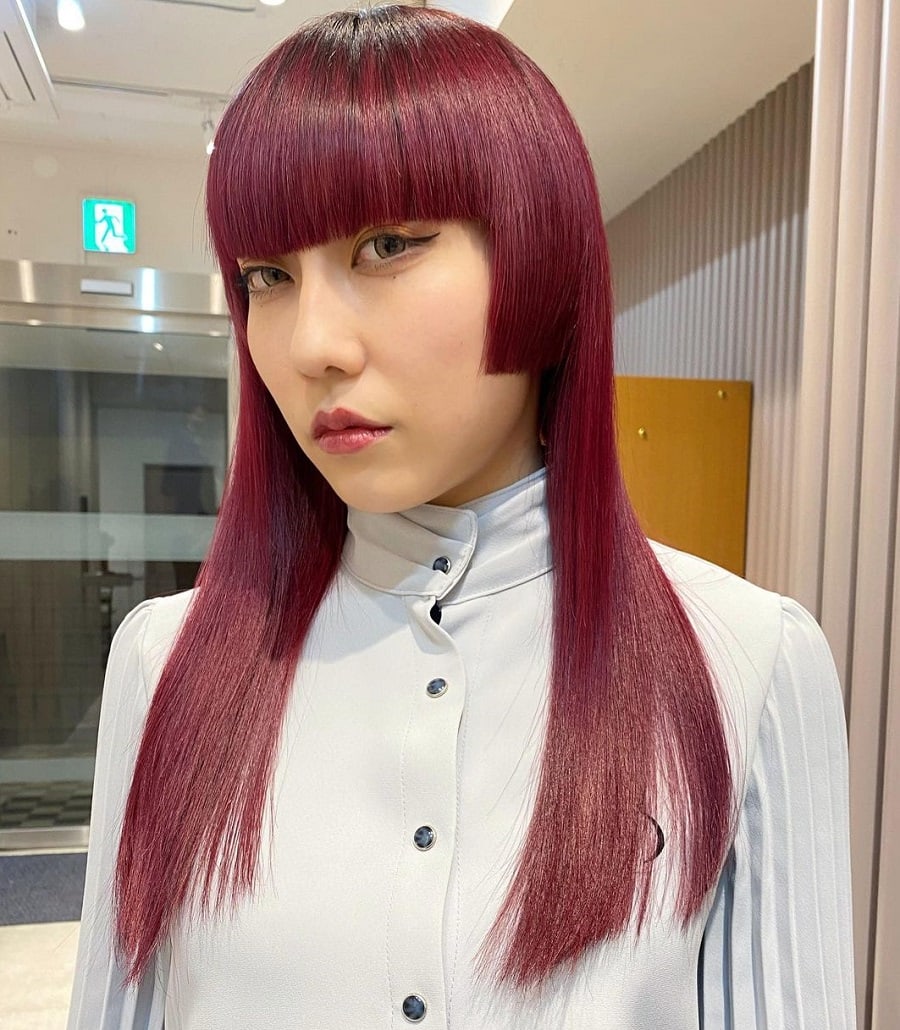 long hime cut for wine red hair