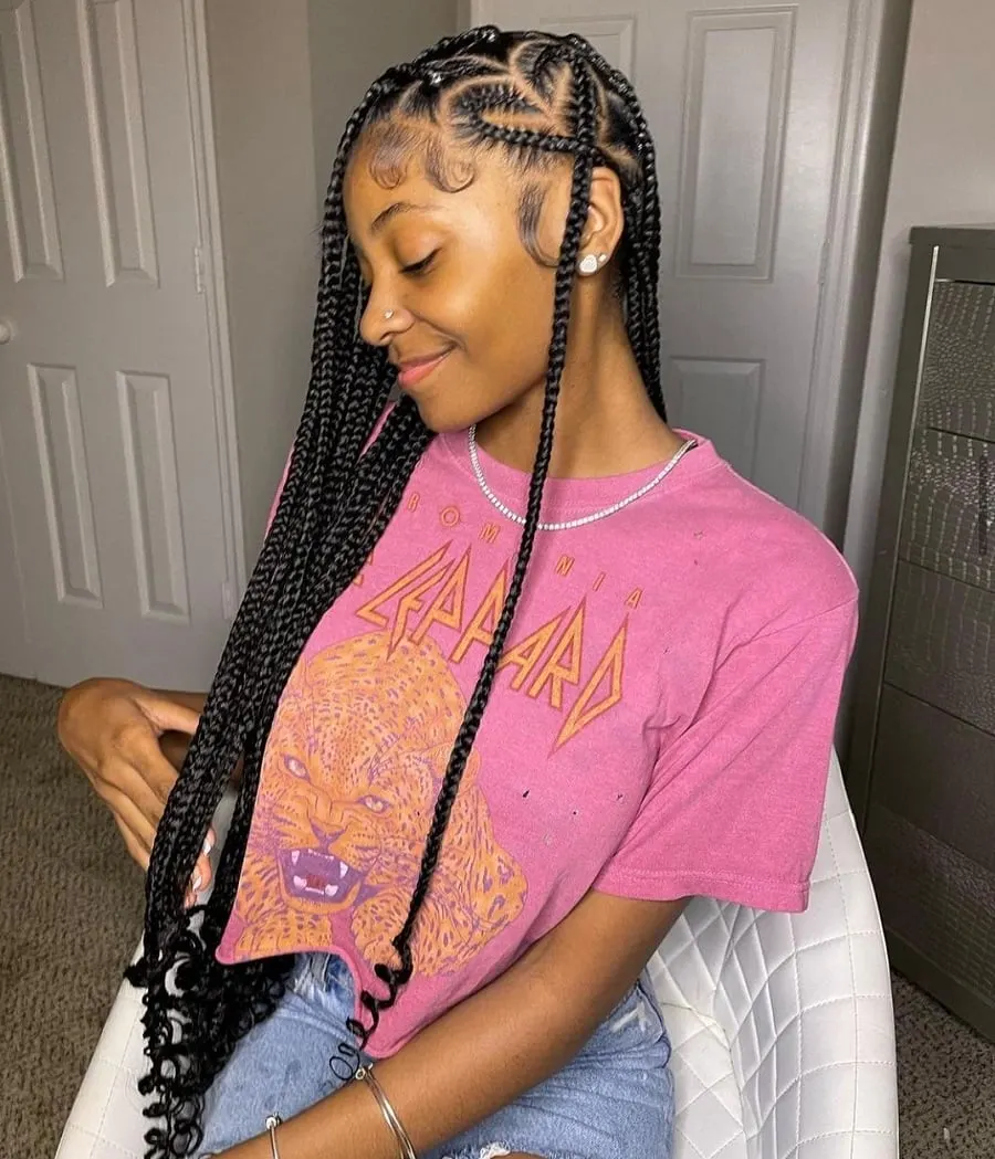 long knotless braids with heart design