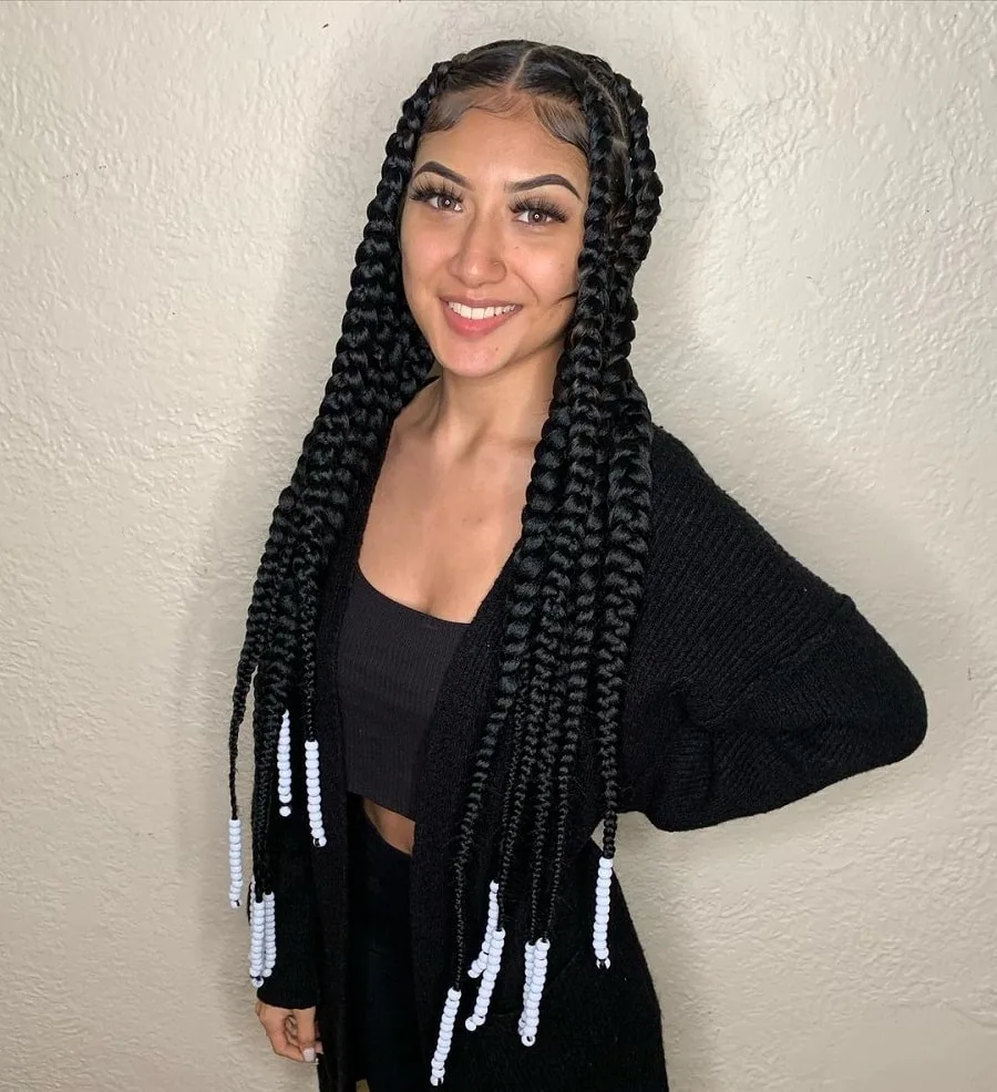 Big long braids without knots with beads