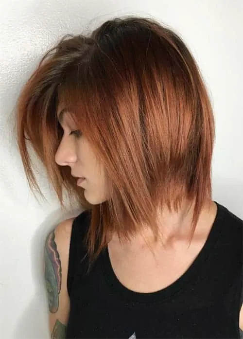 Asymmetric layered lob with bangs