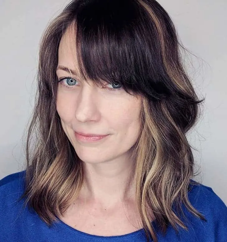 long wavy layered bob with bangs