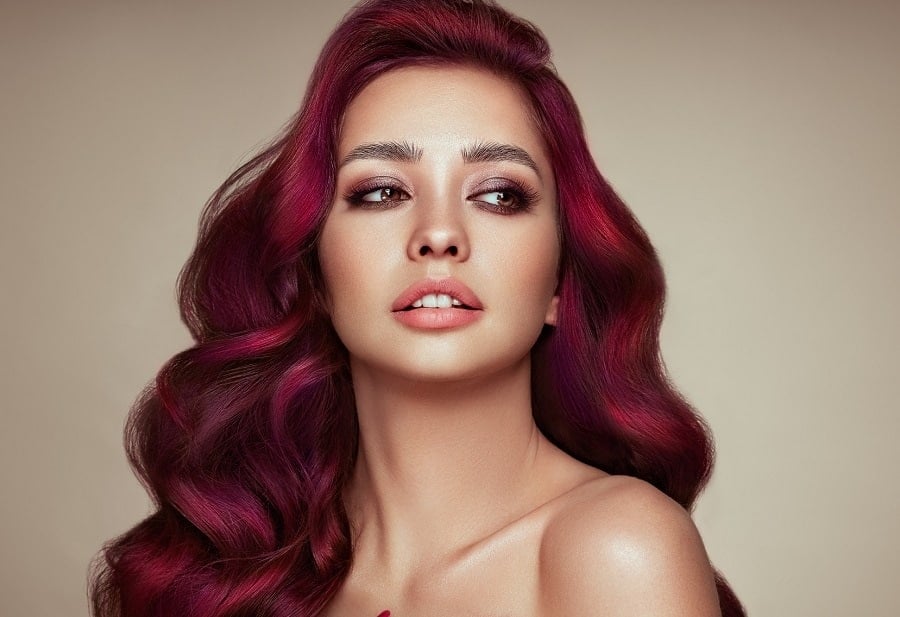 long magenta red hairstyle