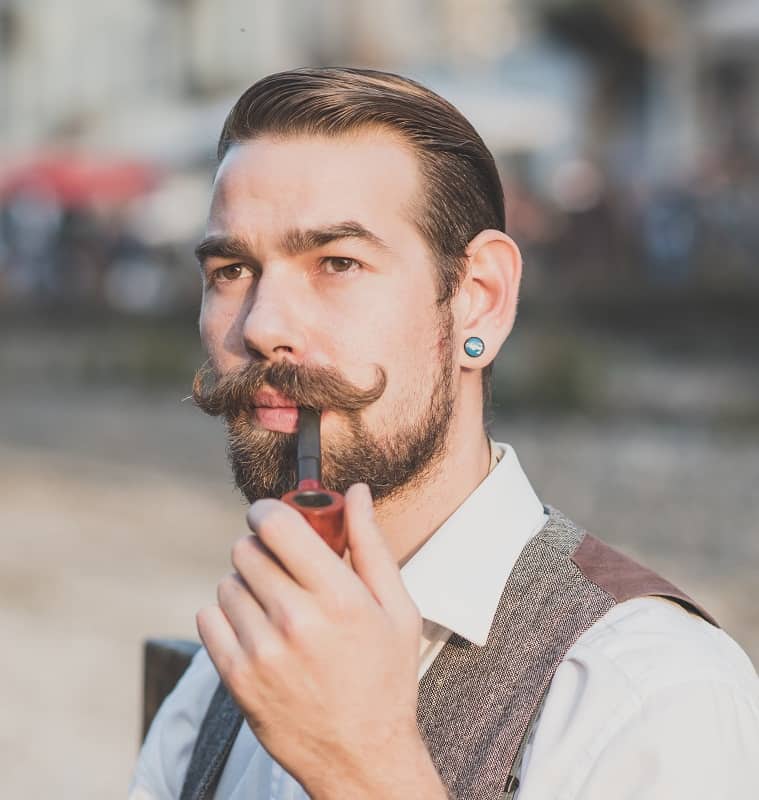 long mustache with short hipster beard