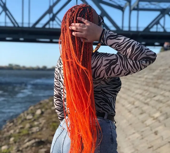 long orange box braids