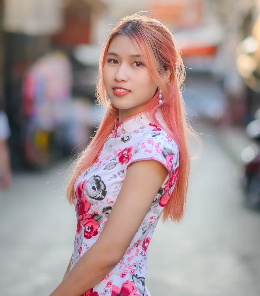 long pink hair for Qi pao dress