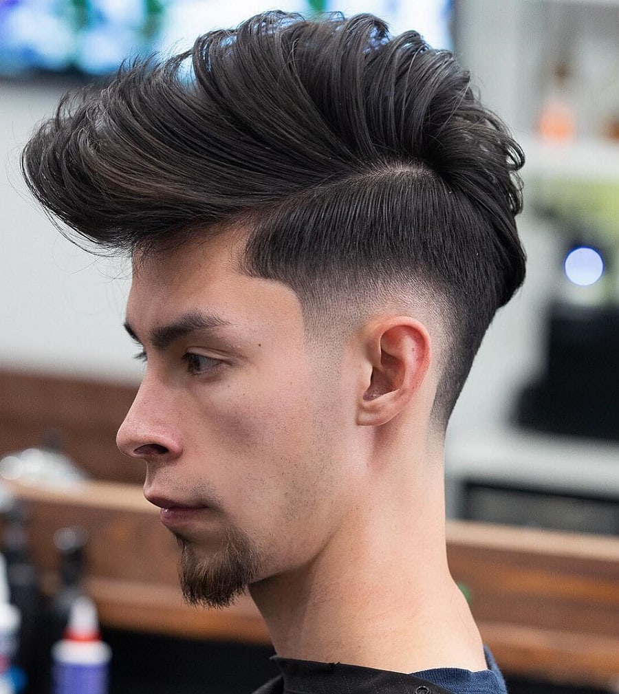 long pompadour with low fade