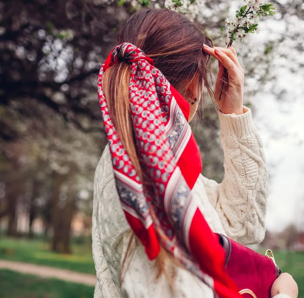 long ponytail with scarf