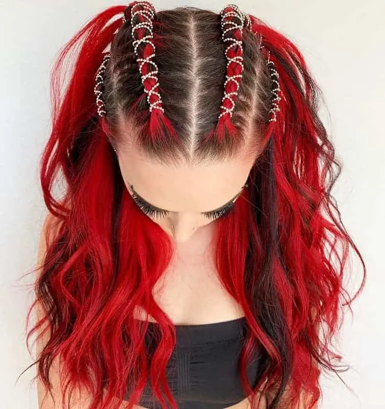 half braids on long red hair