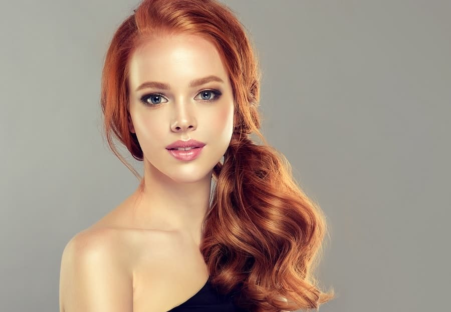 long side ponytail with red hair