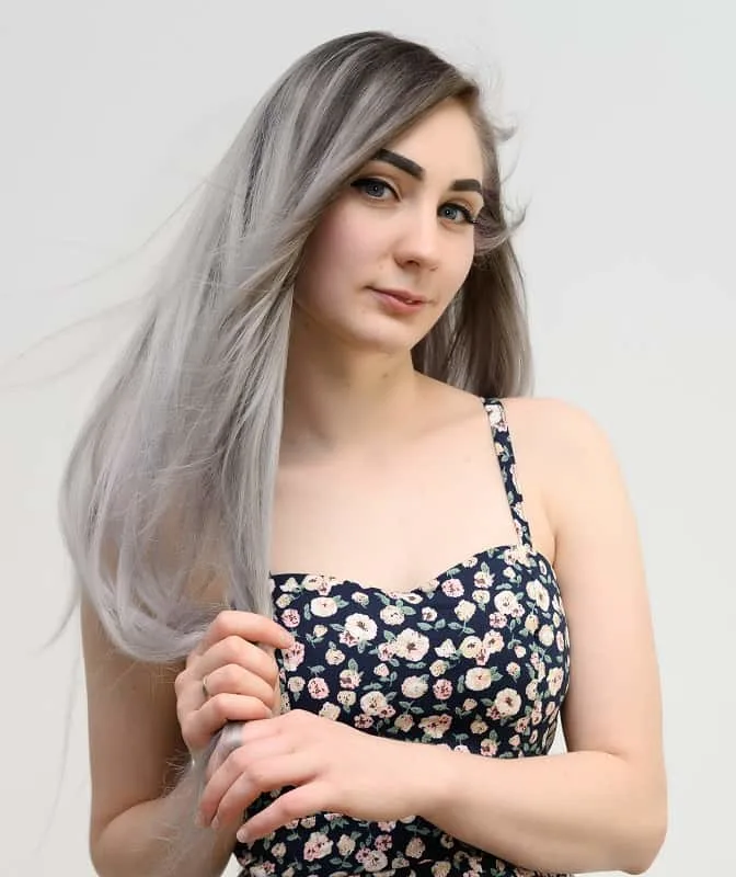 long silver balayage hair