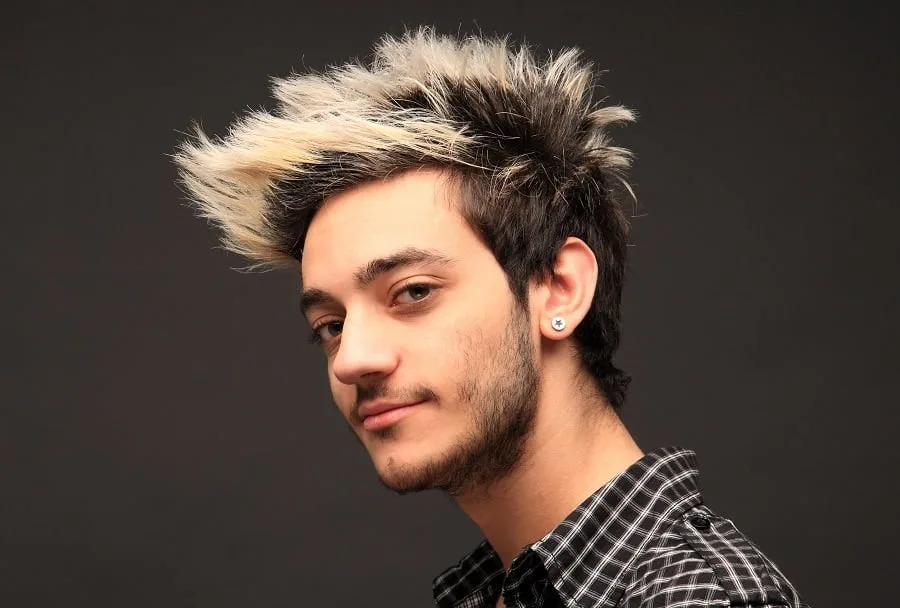 long spiky hair with blonde highlights for men
