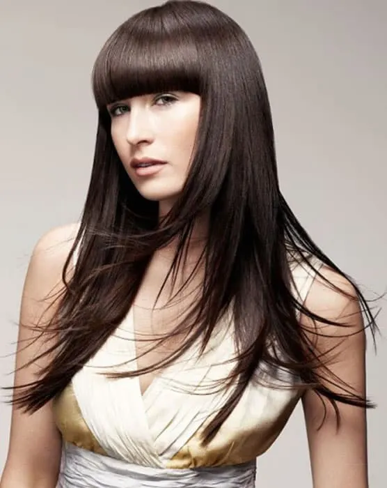 Long Straight Hair with Blunt Bangs