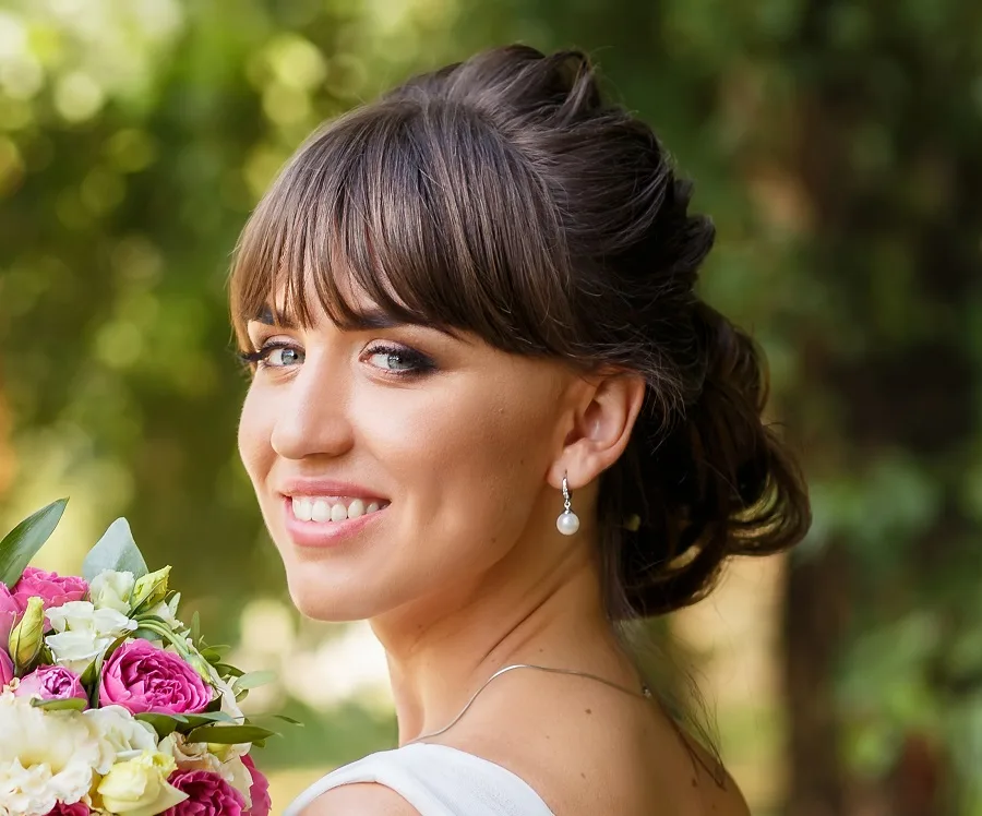 long straight hair with bangs for wedding