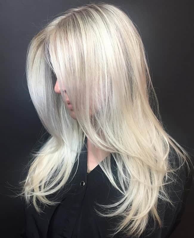 long straight platinum blonde hair with layers