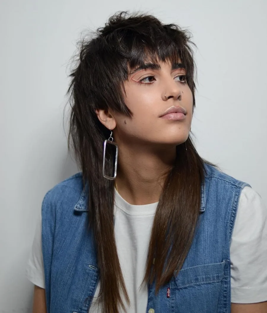 long straight mullet with bangs