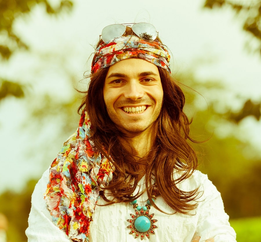 long thick hair with bandana for men