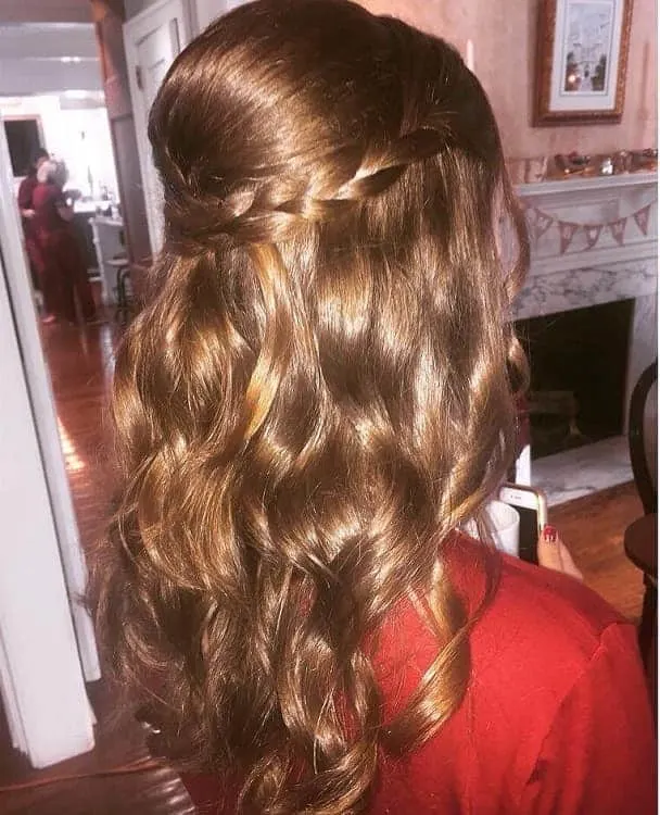 Half-Up Braided Crown for Long Wavy Hair