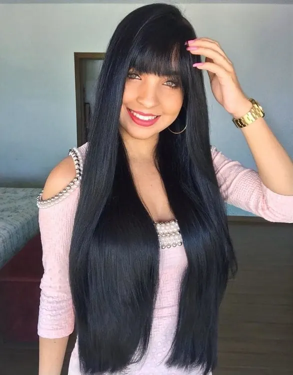 Long Weave Hairstyle With Bangs
