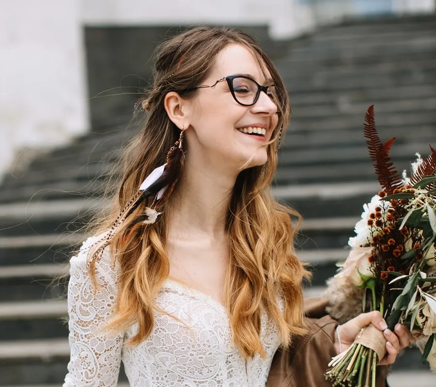 long wedding hairstyle with glasses