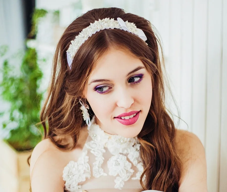 long wedding hairstyle with headband