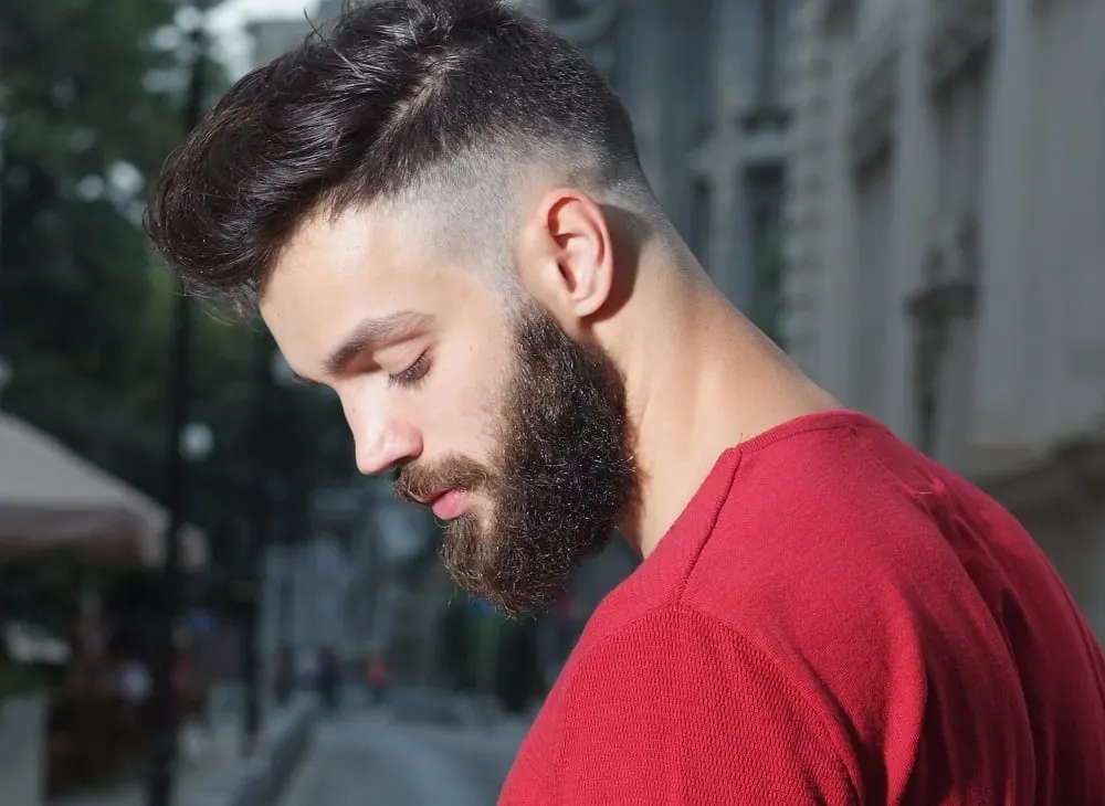 low drop fade with beard