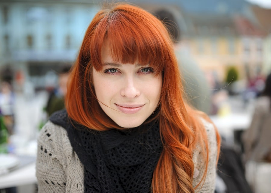 low maintenance full bangs with red hair