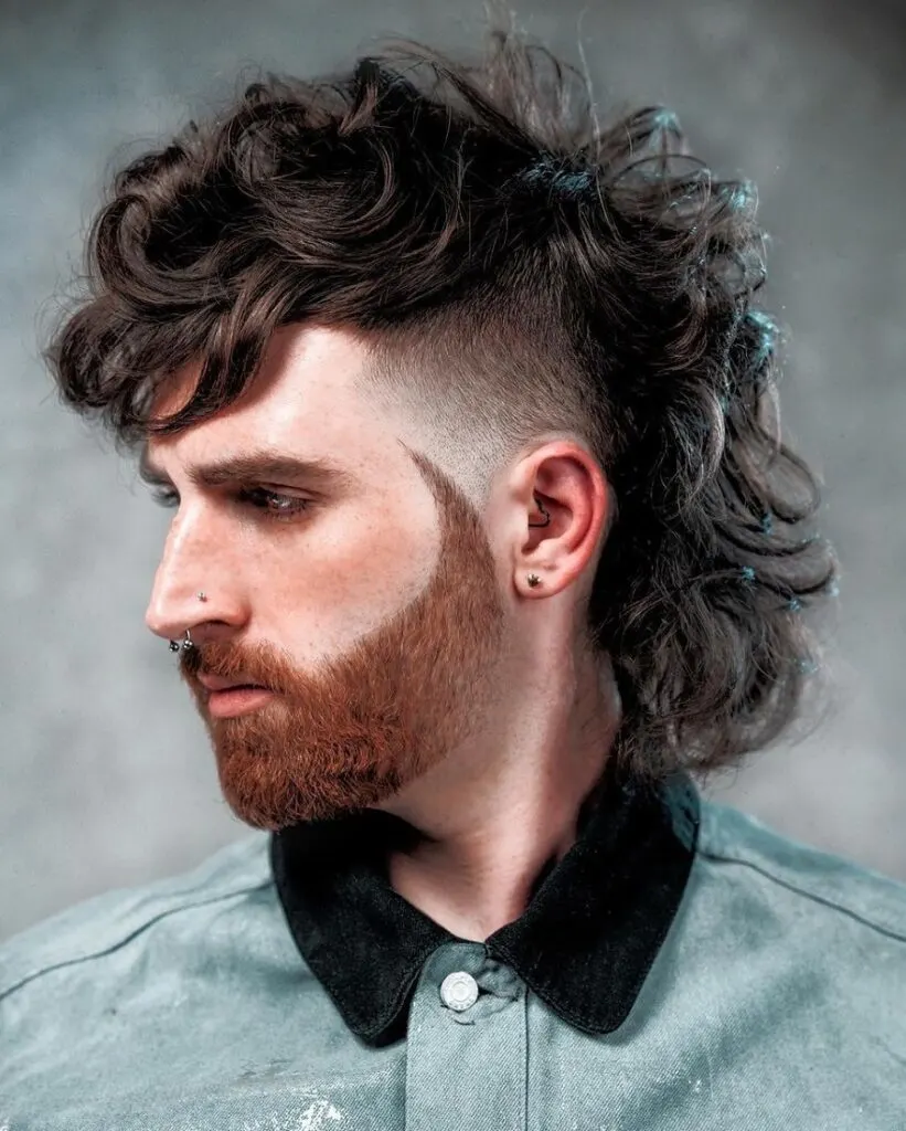 male faded mullet for wavy long hair