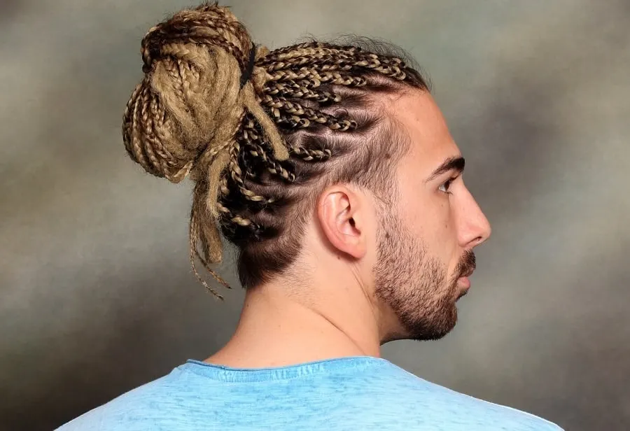 man bun braids with blonde dreads