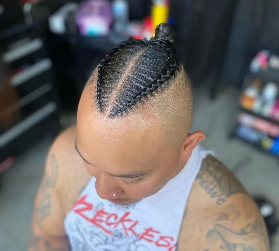 man bun braids with shaved sides