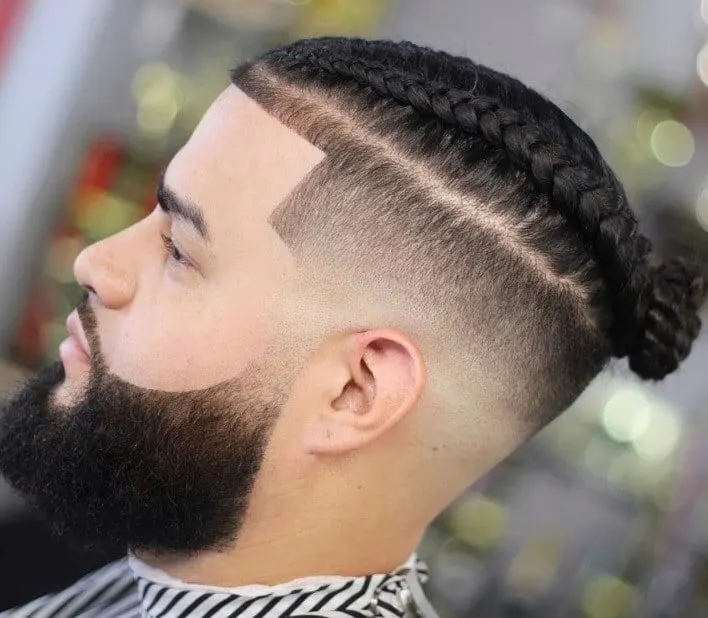 braided man bun with fade