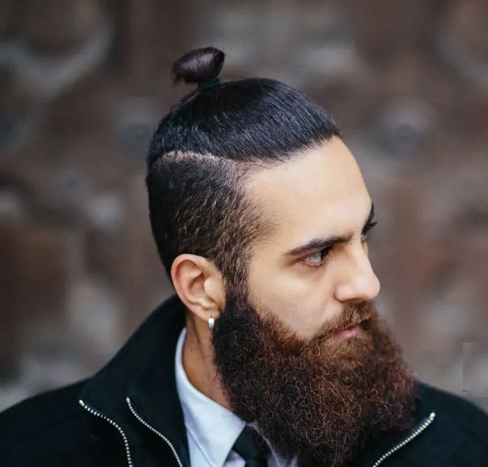 man bun undercut with beard