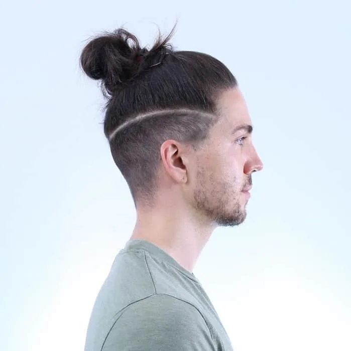 man bun undercut with line