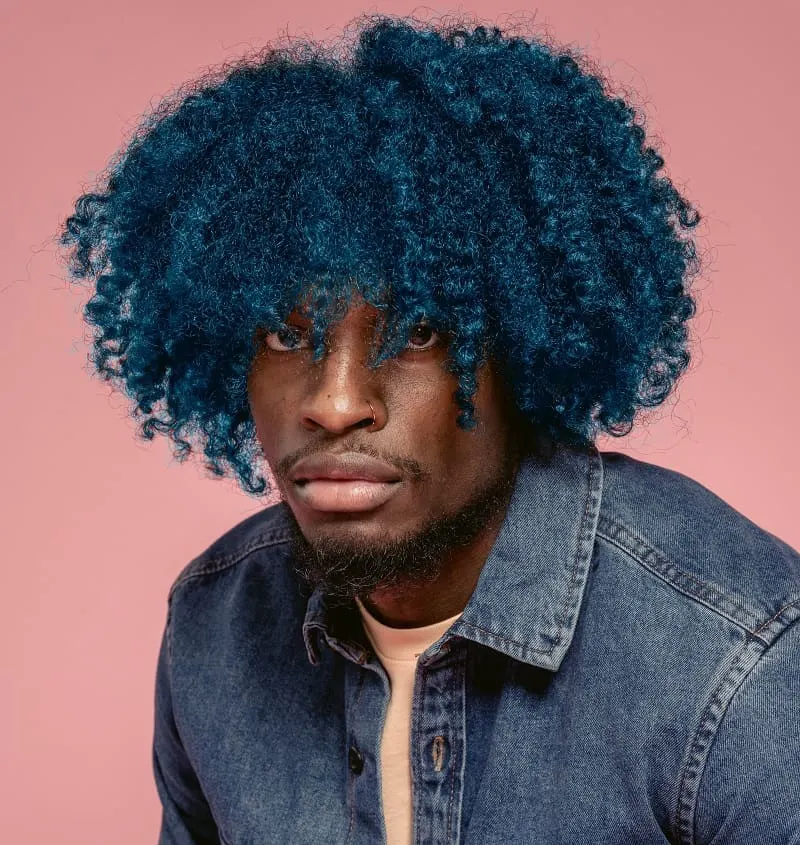man with blue afro hair
