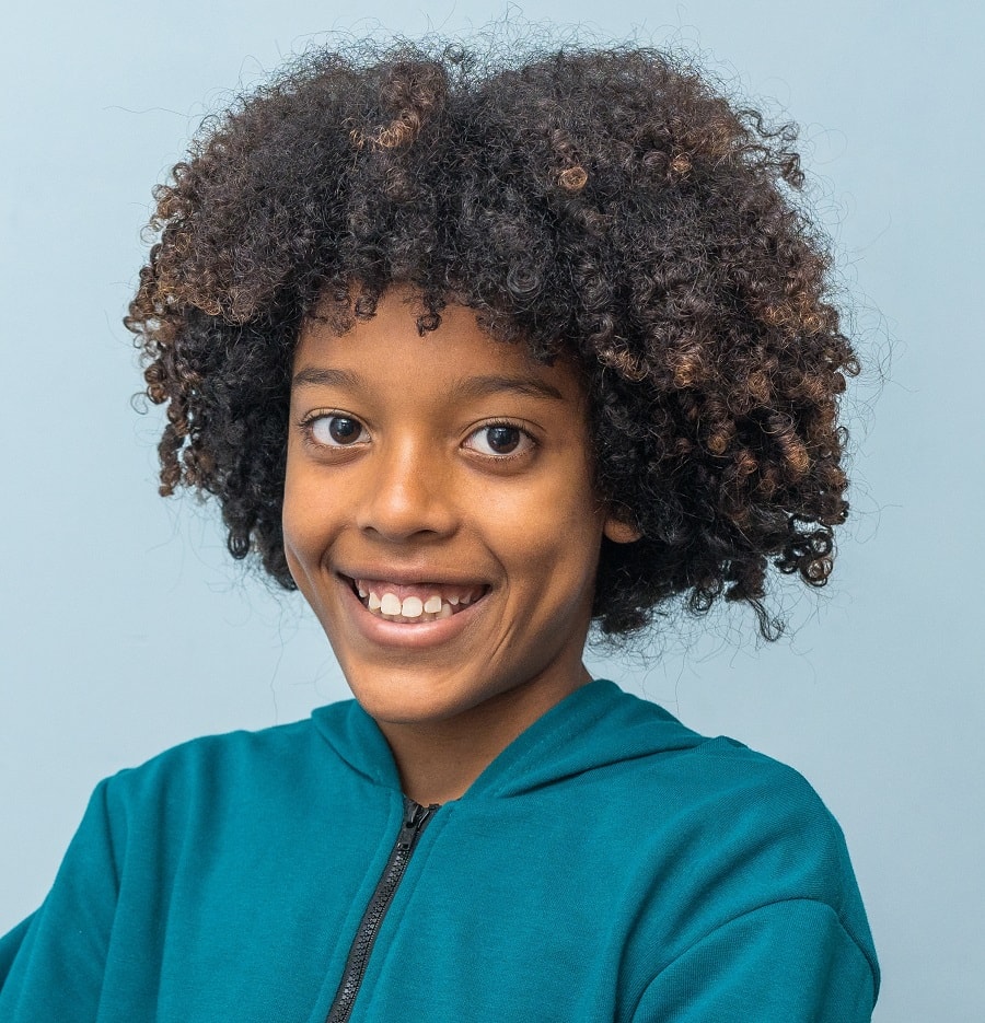 medium afro hair with higlights for 11 year old boy