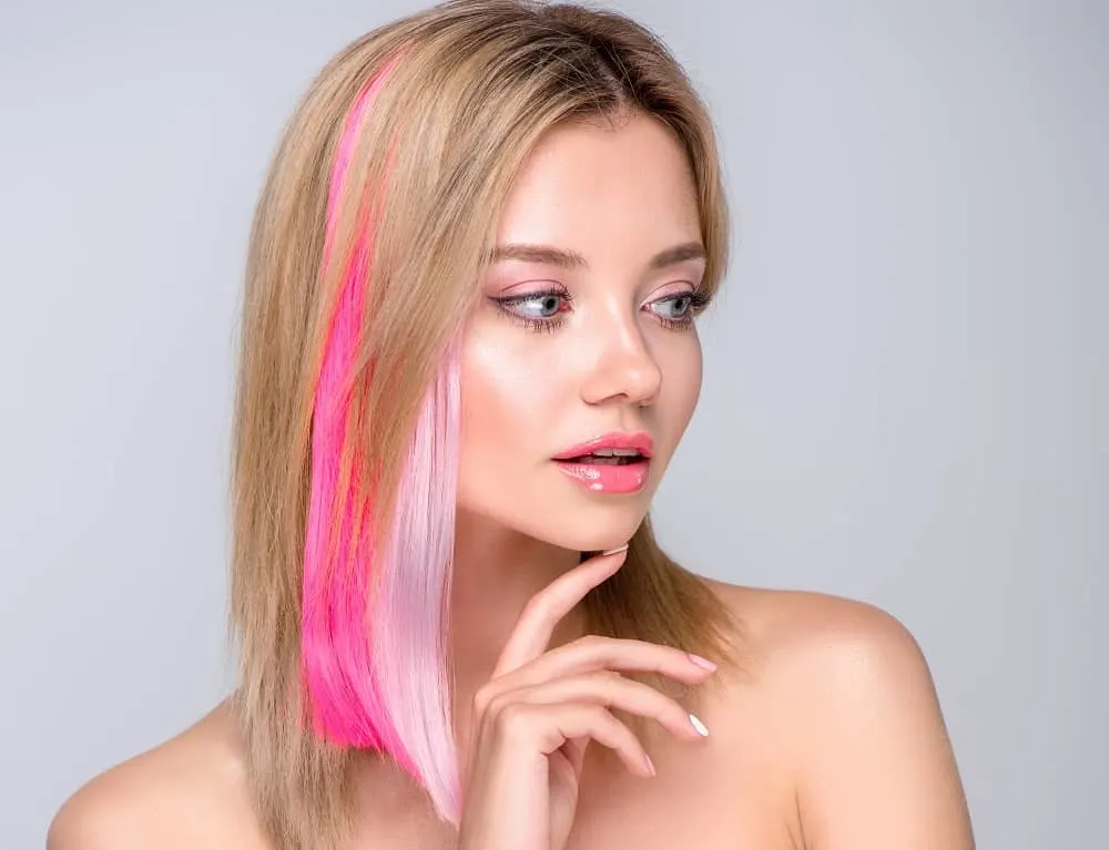medium blonde hair with pink highlights